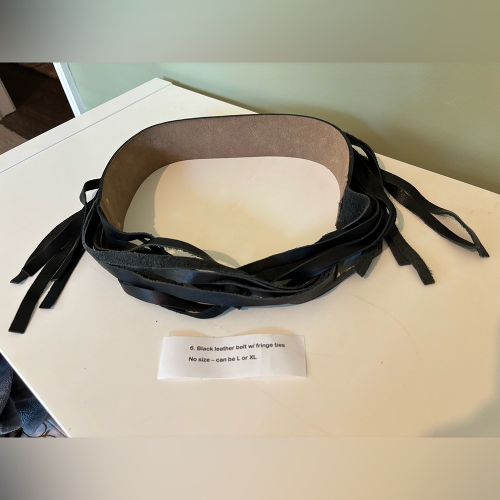 Black leather belt with Fringe Ties! Fits approx L-XL